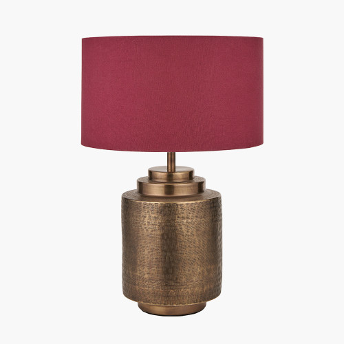 pacific lifestyle Zuri Antique Brass Metal Pot Table Lamp Base with Henry 40cm Mulberry Handloom Cylinder Lampshade