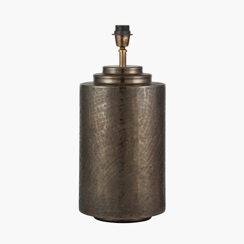 Pacific Lifestyle Zuri Large Antique Brass Metal Pot Table Lamp Base With Henry 45cm Taupe Handloom Cylinder Lampshade