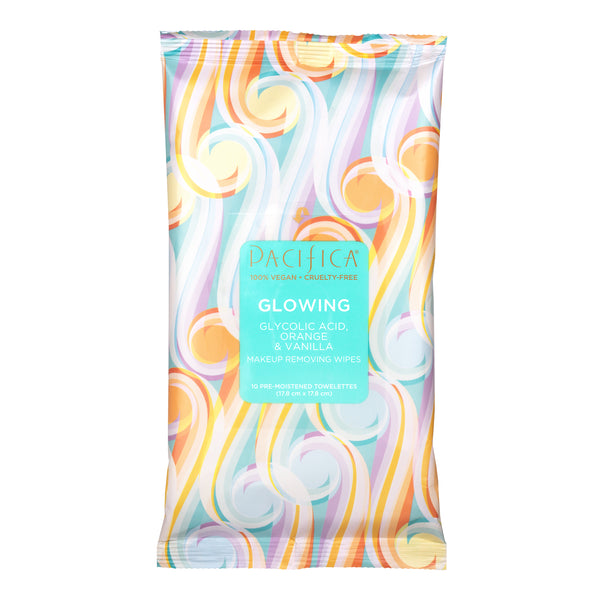 pacifica Glowing Glycolic Acid Orange & Vanilla Makeup Removing Wipes (10ct)