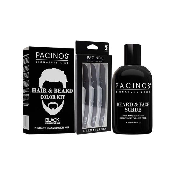pacinos BUNDLE- Hair & Beard Color Kit + Dermablade + Beard Face Scrub