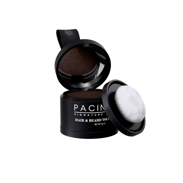 Pacinos Hair & Beard Touch Up Powder – Instantly Covers Gray Hair Bald Spots & Patchy Beards – Water-Resistant Natural Finish – Black – 4g Color Kit Haircare