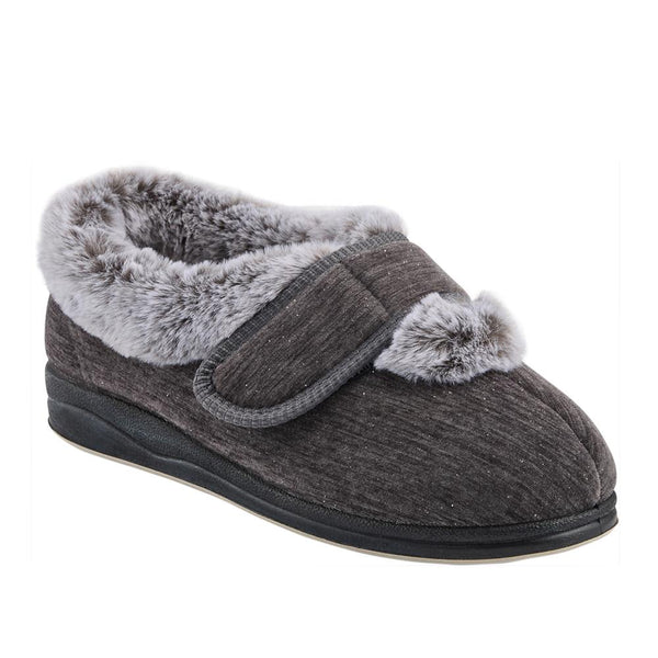 Padders EasyFit Extra Wide Touch Fasten Slippers SKYE - Grey