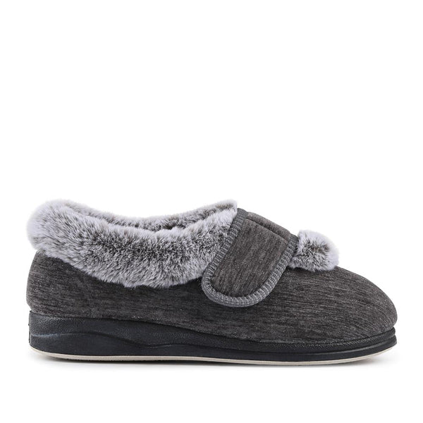 padders EasyFit Extra Wide Touch Fasten Slippers SKYE - Grey