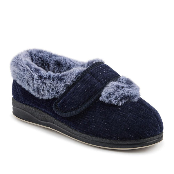 Padders EasyFit Extra Wide Touch Fasten Slippers SKYE - Navy