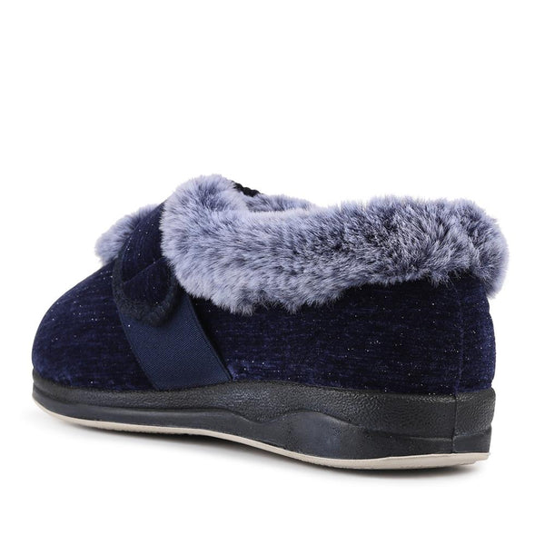 Padders EasyFit Extra Wide Touch Fasten Slippers SKYE - Navy