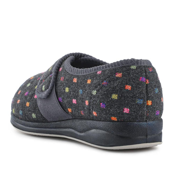 Padders EasyFit Extra-Wide Touch-Fasten Slippers ZINA - Dark Grey
