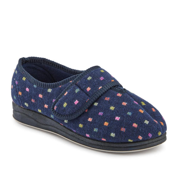 Padders EasyFit Extra-Wide Touch-Fasten Slippers ZINA - Navy