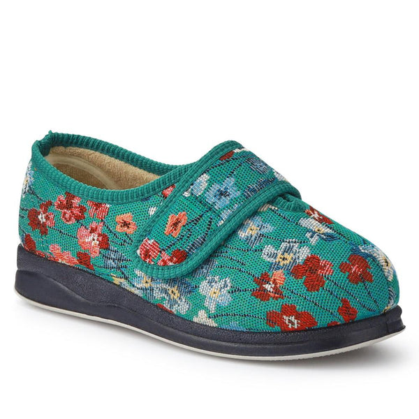Padders Extra-Wide-Fit Memory Foam Slippers CASTA - Green Floral