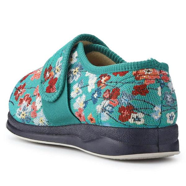 Padders Extra-Wide-Fit Memory Foam Slippers CASTA - Green Floral