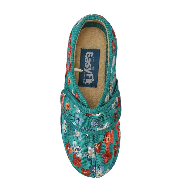 Padders Extra-Wide-Fit Memory Foam Slippers CASTA - Green Floral