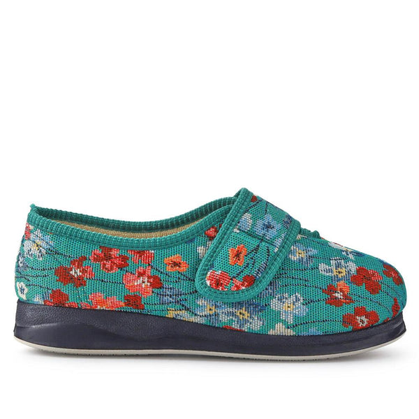 padders Extra-Wide-Fit Memory Foam Slippers CASTA - Green Floral