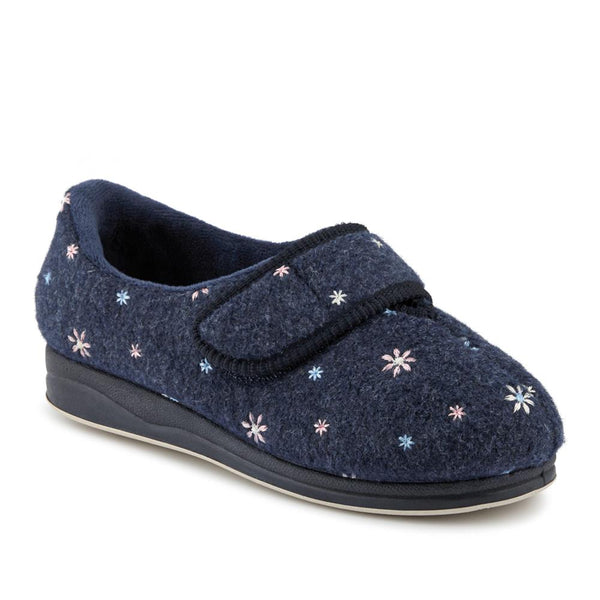 Padders Just Step In Extra Wide Adjustable Fasten Slippers BRIDIE - Navy