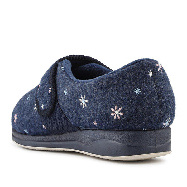 Padders Just Step In Extra Wide Adjustable Fasten Slippers BRIDIE - Navy