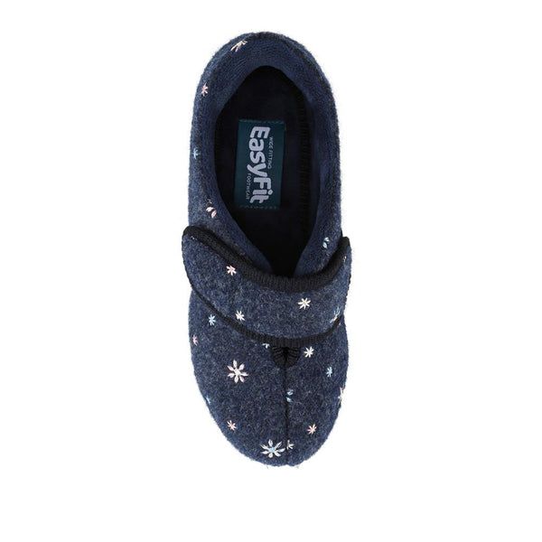 Padders Just Step In Extra Wide Adjustable Fasten Slippers BRIDIE - Navy