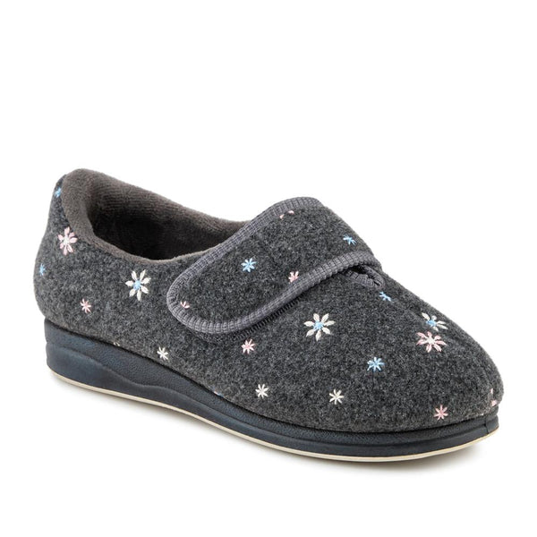 Padders Just Step In Extra Wide Adjustable Fasten Slippers BRIDIE - Grey