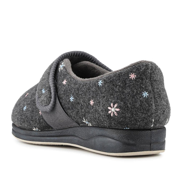 Padders Just Step In Extra Wide Adjustable Fasten Slippers BRIDIE - Grey