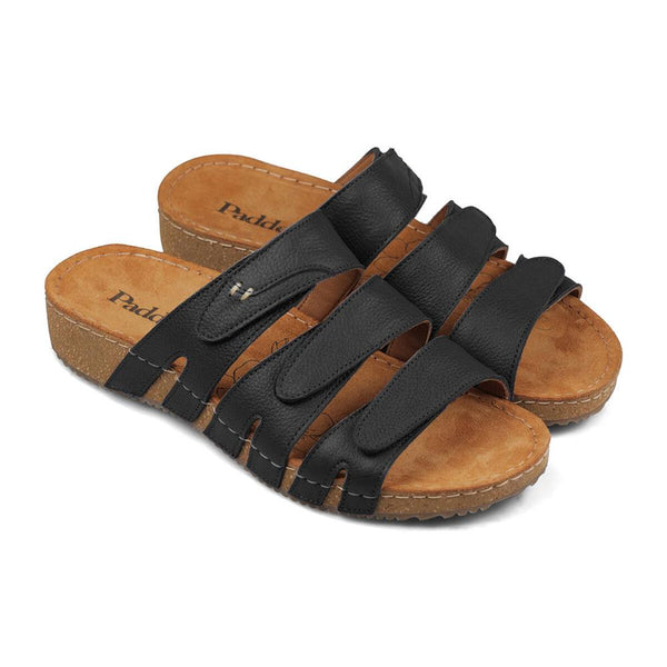 Padders Padders Ladies Comfort Sandals 2E Fit ATLANTA - Black Leather