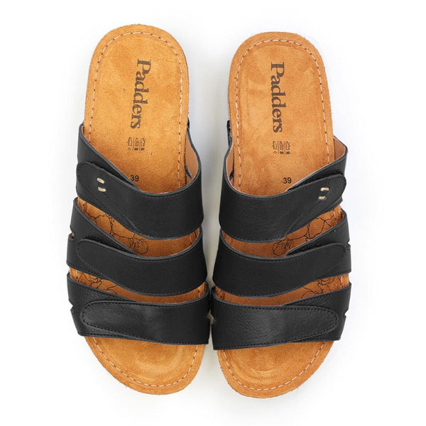 Padders Padders Ladies Comfort Sandals 2E Fit ATLANTA - Black Leather