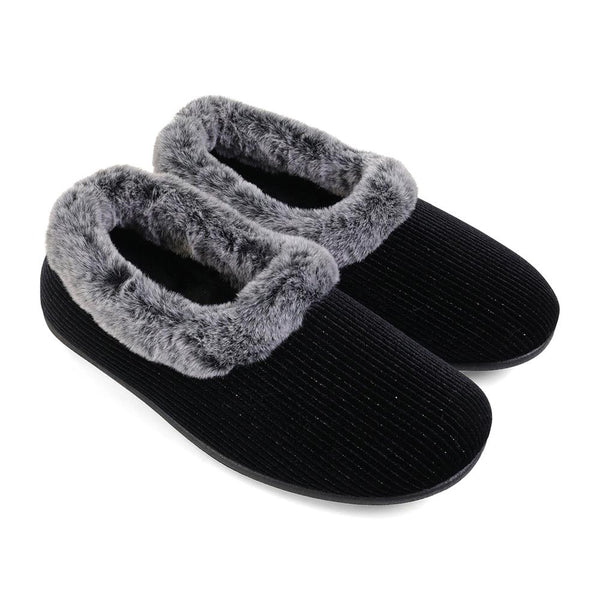 Padders Padders Ladies Dual Fit Slippers 2E/3E SHAE - BLACK SPARKLE CORD