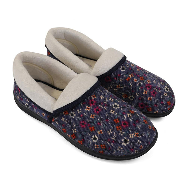 Padders Padders Ladies Slippers 2E Fit DM Construction MELLOW - Denim Floral Cord
