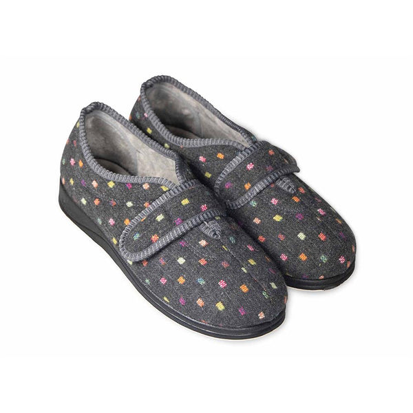 Padders Padders Ladies Slippers 2E Fit Vulcanised CAMILLA - CHARCOAL WOVEN SPOT