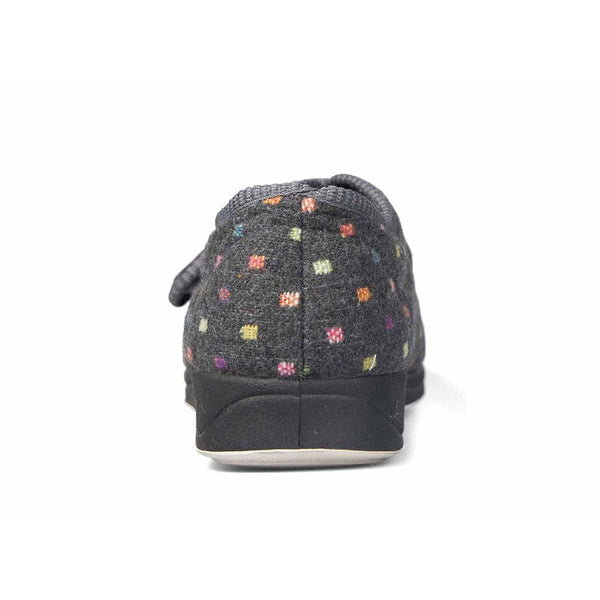 Padders Padders Ladies Slippers 2E Fit Vulcanised CAMILLA - CHARCOAL WOVEN SPOT