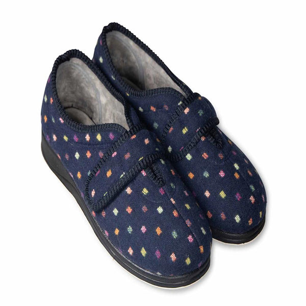 Padders Padders Ladies Slippers 2E Fit Vulcanised CAMILLA - Navy Woven Spot