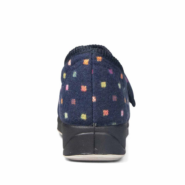 Padders Padders Ladies Slippers 2E Fit Vulcanised CAMILLA - Navy Woven Spot