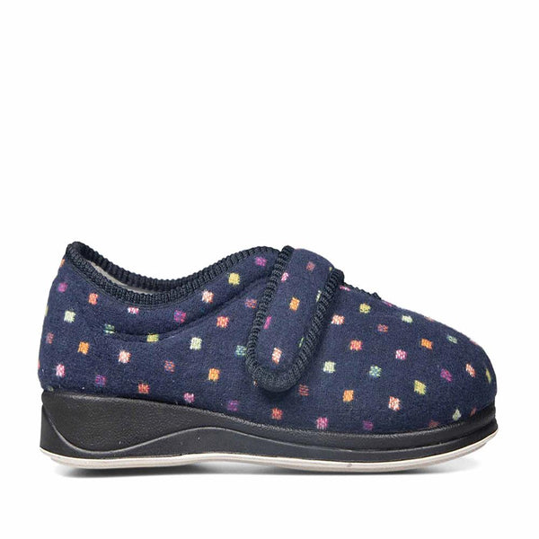 padders Padders Ladies Slippers 2E Fit Vulcanised CAMILLA - Navy Woven Spot