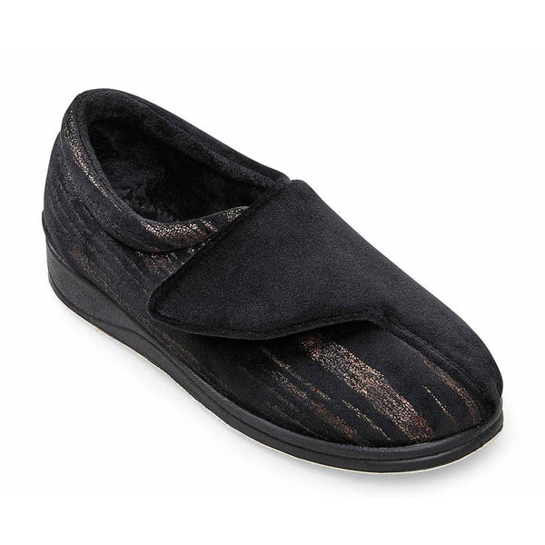 Padders Padders Ladies Slippers 2E Fit Vulcanised HUG - BLACK/MULTI
