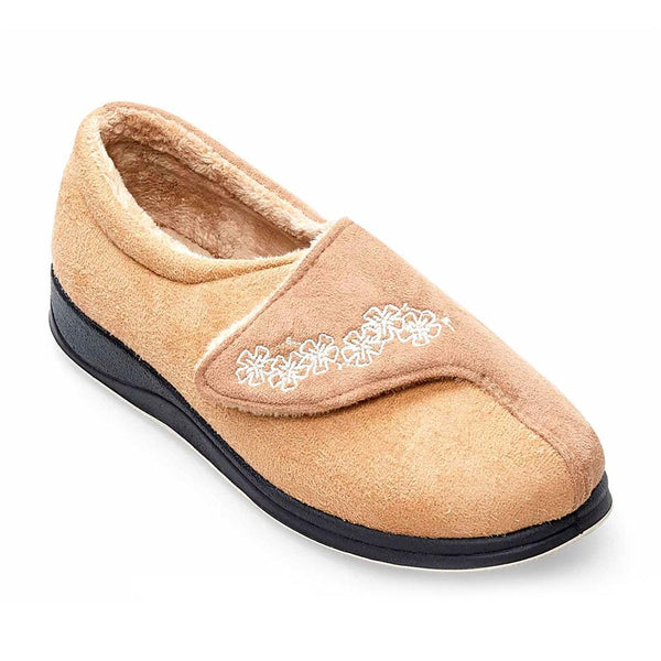 Padders Padders Ladies Slippers 2E Fit Vulcanised HUG - TAUPE /CAMEL