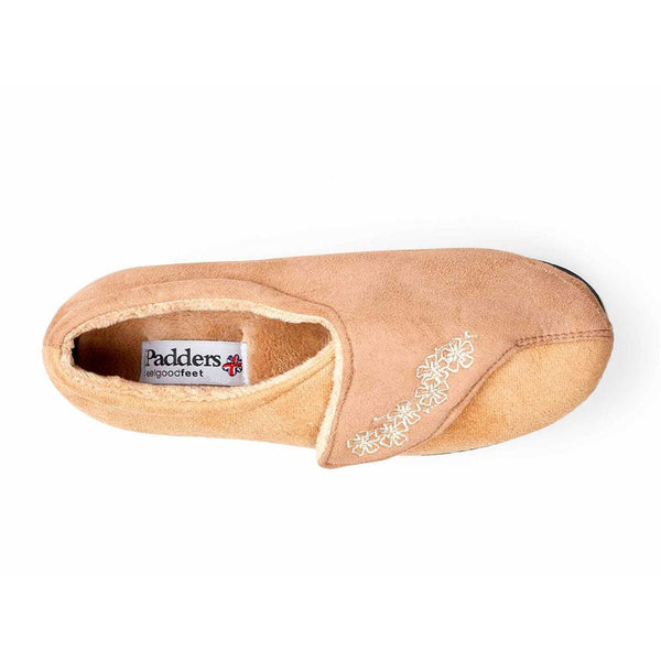 Padders Padders Ladies Slippers 2E Fit Vulcanised HUG - TAUPE /CAMEL