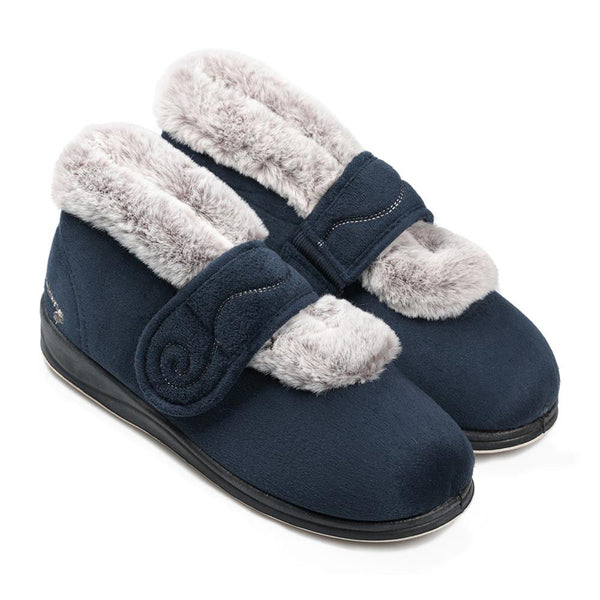 Padders Padders Ladies Slippers 2E Fit Vulcanised HUSH - Navy
