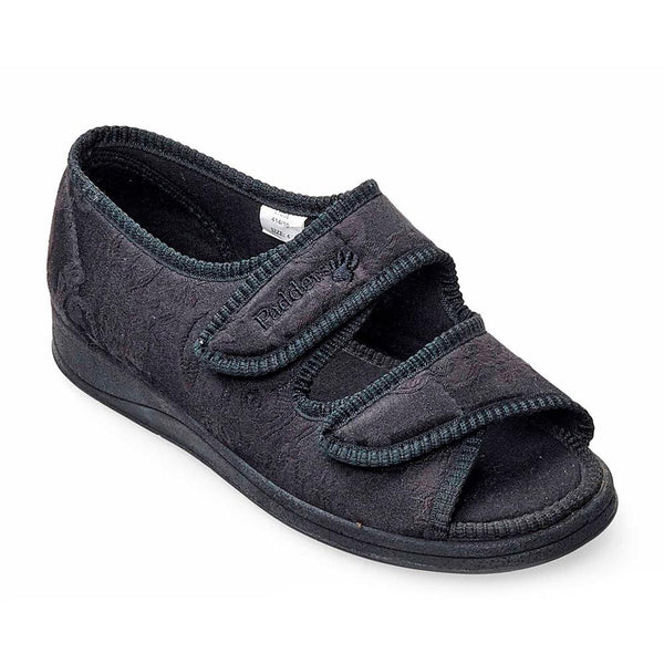 Padders Padders + Ladies Slippers 2E Fit Vulcanised LYDIA - Black