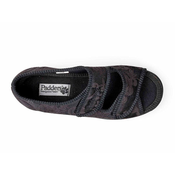 Padders Padders + Ladies Slippers 2E Fit Vulcanised LYDIA - Black