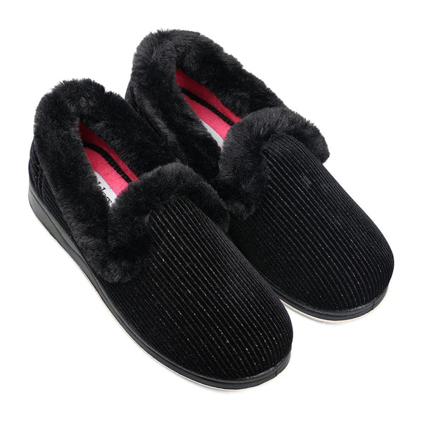 Padders Padders Ladies Slippers 2E Fit Vulcanised REPOSE - BLACK SPARKLE CORD