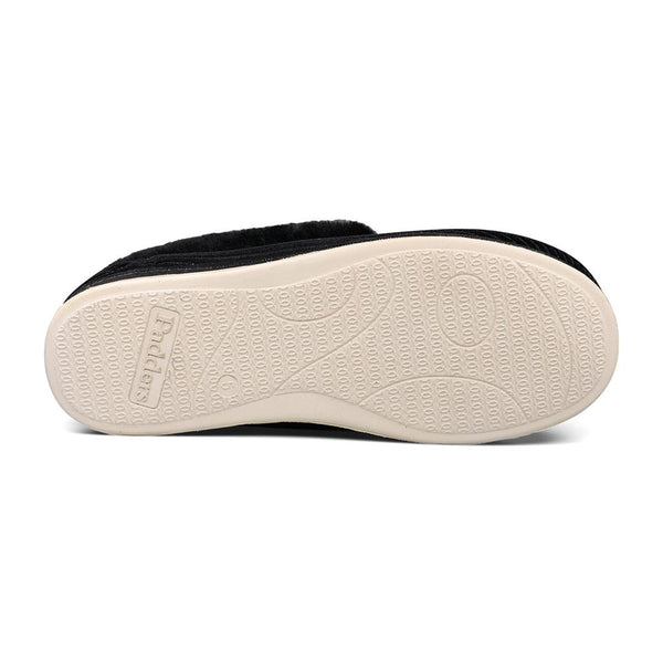 Padders Padders Ladies Slippers 2E Fit Vulcanised REPOSE - BLACK SPARKLE CORD