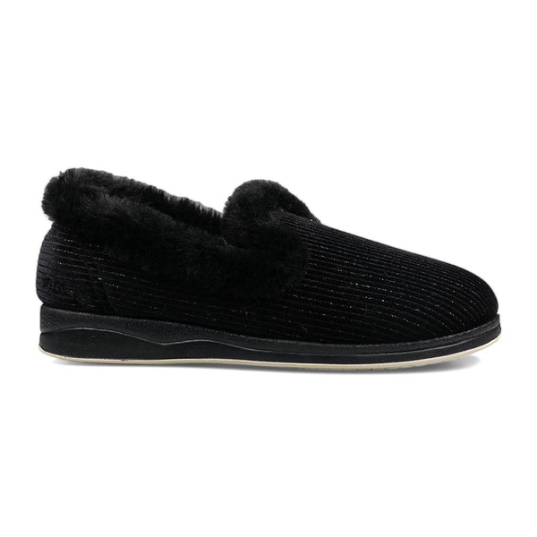padders Padders Ladies Slippers 2E Fit Vulcanised REPOSE - BLACK SPARKLE CORD