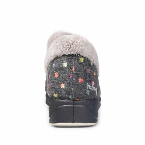 Padders Padders Ladies Slippers 2E Fit Vulcanised REPOSE - CHARCOAL WOVEN SPOT