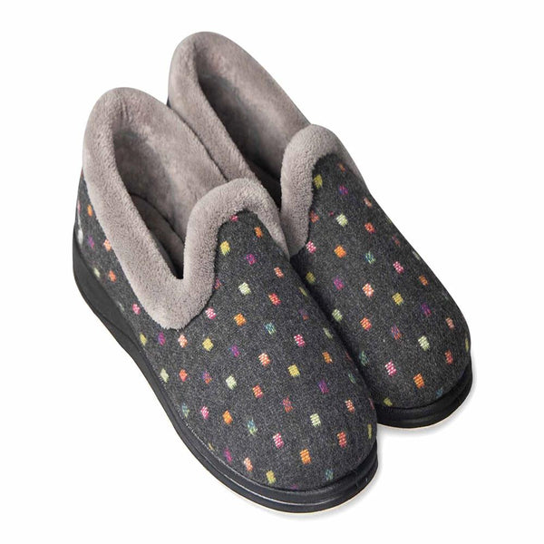Padders Padders Ladies Slippers 2E Fit Vulcanised REPOSE - CHARCOAL WOVEN SPOT