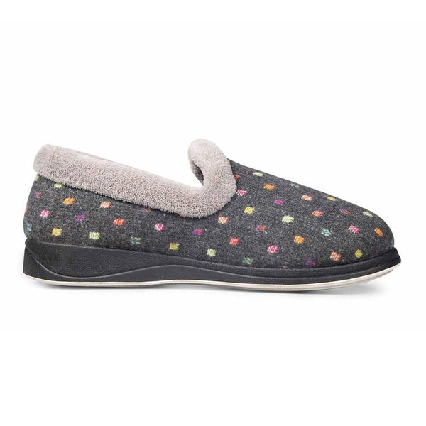 padders Padders Ladies Slippers 2E Fit Vulcanised REPOSE - CHARCOAL WOVEN SPOT