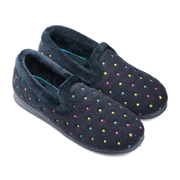 Padders Padders Ladies Slippers 2E Fit Vulcanised REPOSE - Navy Woven Spot