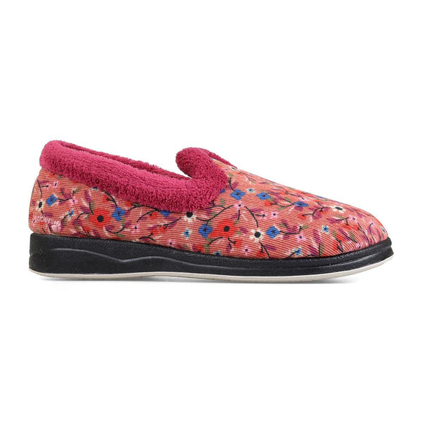 padders Padders Ladies Slippers 2E Fit Vulcanised REPOSE - Rose Floral Cord