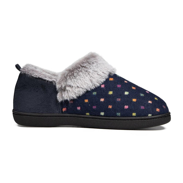 Padders Padders Ladies Slippers 2E Side Stitched Washable DORA - Navy Woven Spot