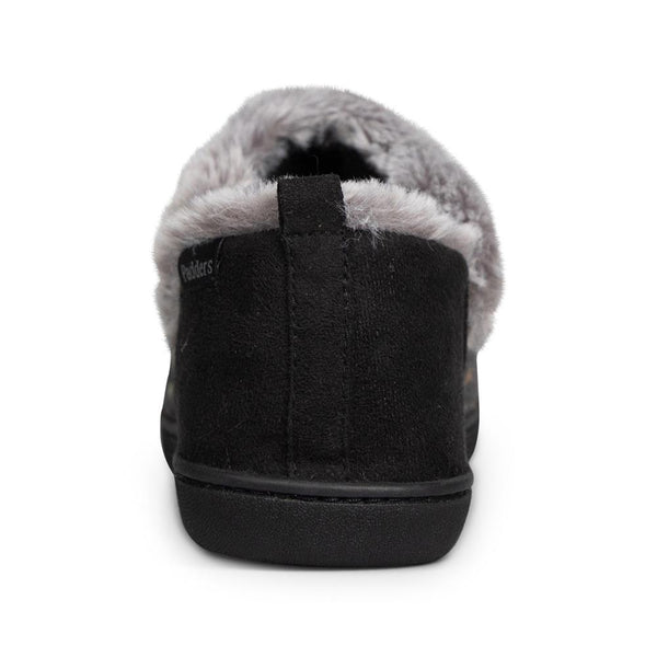 Padders Padders Ladies Slippers 2E Side Stitched Washable DORA - CHARCOAL WOVEN SPOT