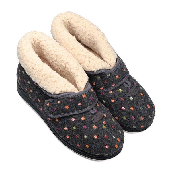 Padders Padders + Ladies Slippers Dual Fit 4E/6E & 6E BESS - CHARCOAL WOVEN SPOT