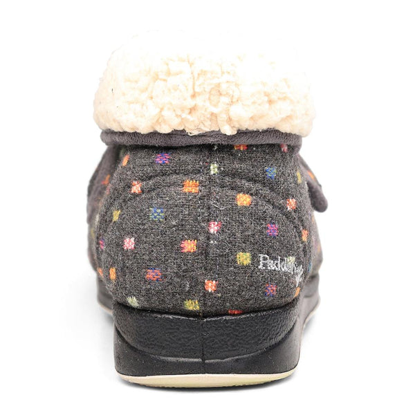 Padders Padders + Ladies Slippers Dual Fit 4E/6E & 6E BESS - CHARCOAL WOVEN SPOT