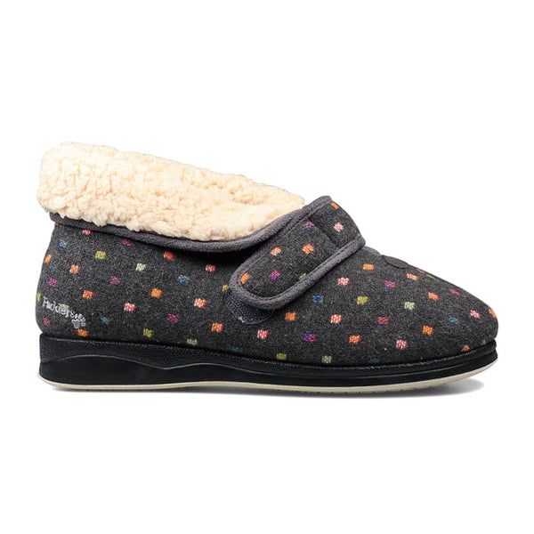 padders Padders + Ladies Slippers Dual Fit 4E/6E & 6E BESS - CHARCOAL WOVEN SPOT