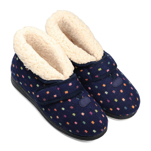 Padders Padders + Ladies Slippers Dual Fit 4E/6E & 6E BESS - Navy Woven Spot