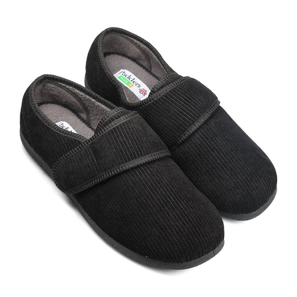 Padders Padders+ Mens Slippers Dual Fit K/L OLIVER - Black Cord